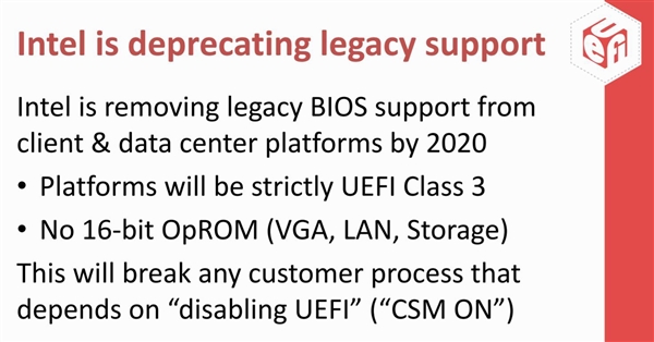 Intel决定2020年封禁UEFI兼容模式：Win7将无法启动
