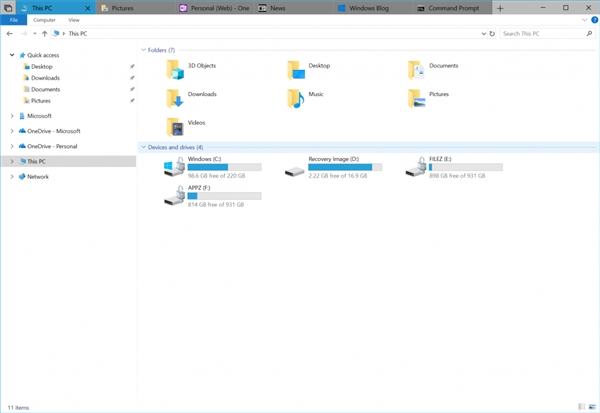 Windows 10 RS5新版17618发布：资源管理器支持多标签